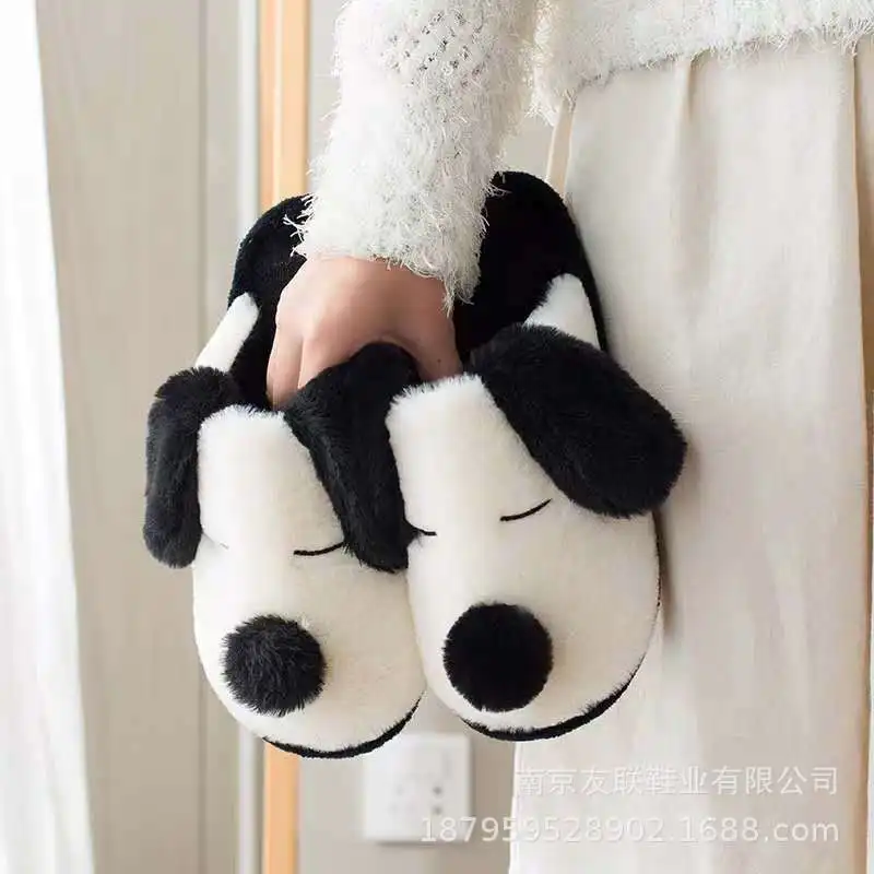 

Unisex Parent Child Furry Slippers Cartoon Animal Design Puppy Fur Like Home Postpartum Shoes Soft Step Feel Slippers