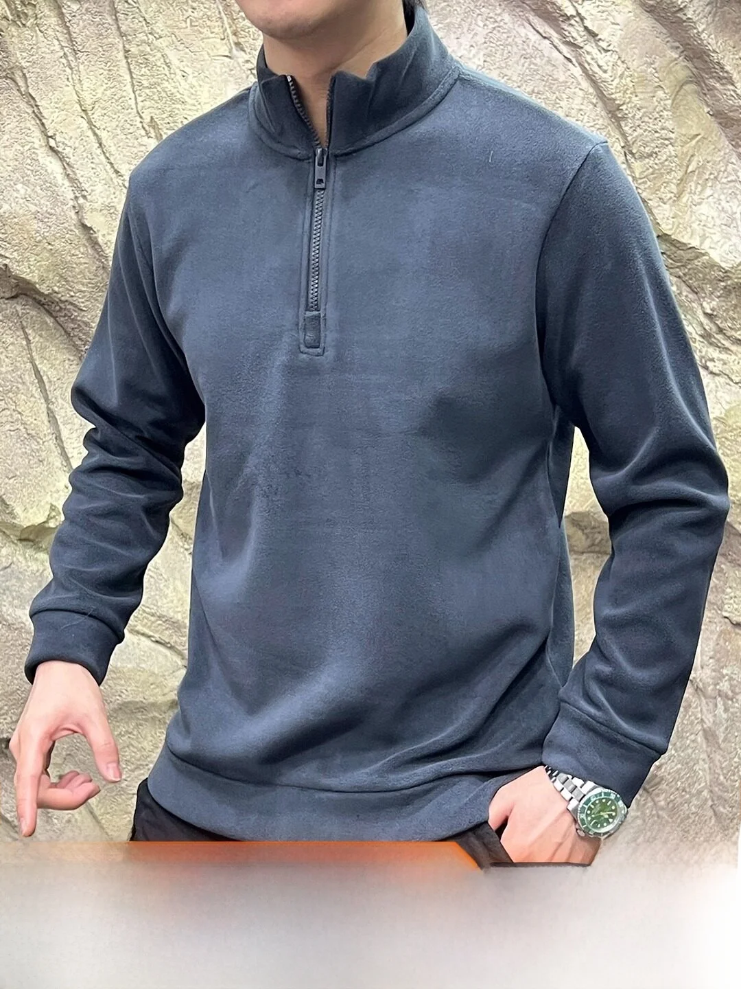 Thickened Stylish Men's Pure Color Double-sided Fleece Autumn Winter Sweatshirt Half Zipper Long Sleeve Warm Outdoor Style