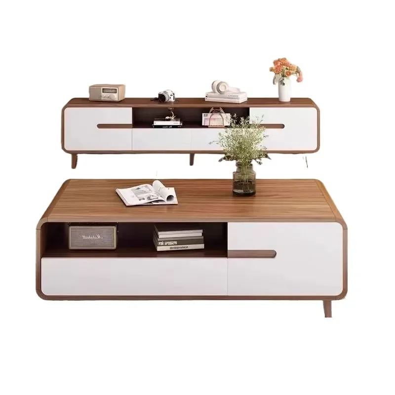 TV Cabinet and Coffee Table Combo for Living Room Small Apartment Simple Floor to Ceiling Design with Rounded