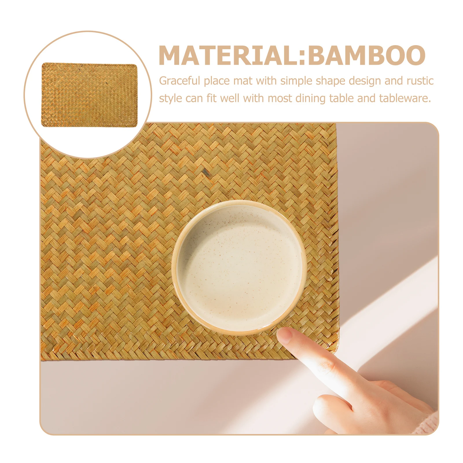 

Dining Table Bamboo Rectangular Placemat Woven Place Mat Rustic Style Heat Resistant Oilproof Placemat for Home Party Restaurant