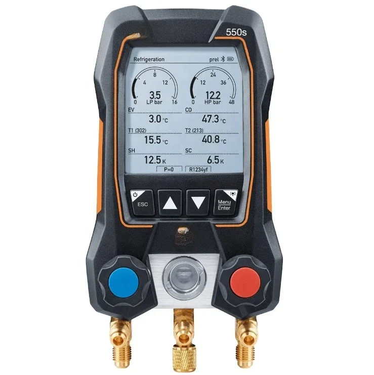 New Stock testo 550/550s Smart digital manifold with Bluetooth and 2-way valve block eatures a large graphic display