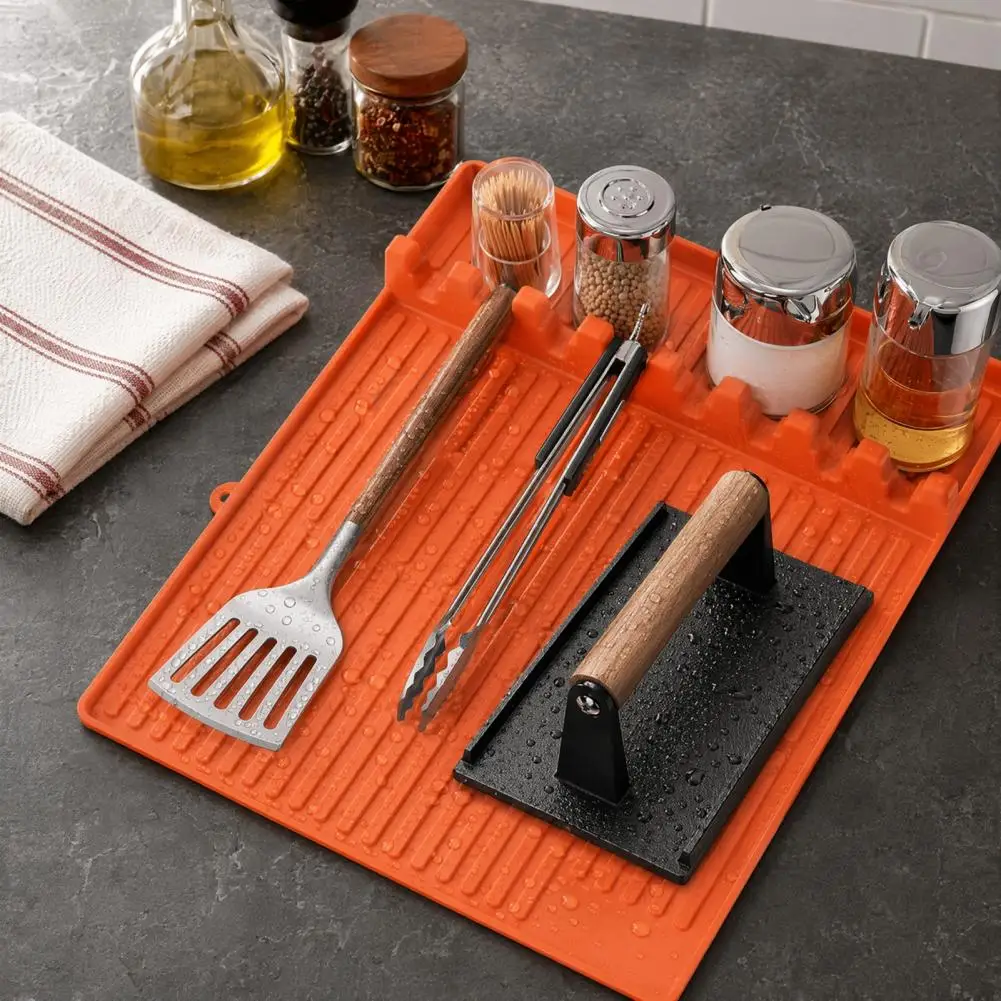 Silicone Griddle Mat Silicone Bbq Tool Mat Heat Resistant Grill Spatula Holder Non-slip Food-grade Cooking Mat for Outdoor