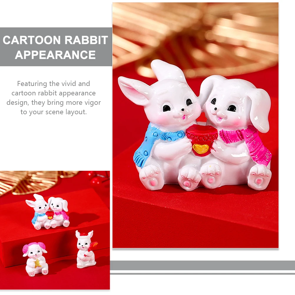 

6pcs Miniature Rabbit Figurines Resin Bunny Statues Home Decor House Cake Car Garden Ornament Animal Adornment