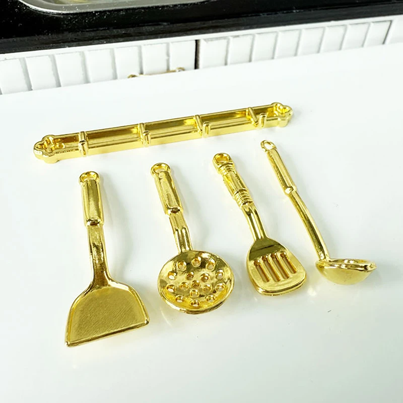 1세트 인형집 미니어처 주걱 슬롯 스푼 금/은 1:12 인형집 주방 장식 모델 장난감 액세서리