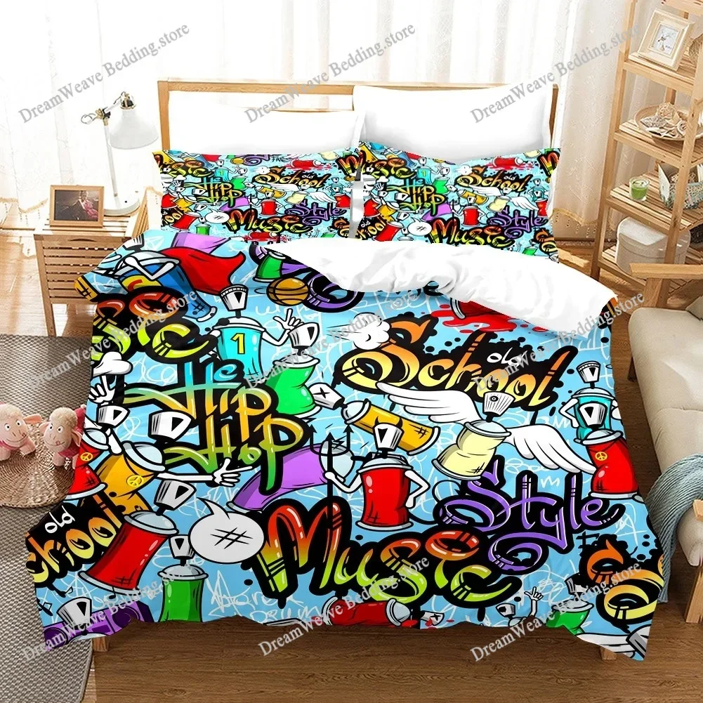 Hip-Hop Graffiti Bedding Set Duvet Cover 3d Bedding Fashion Design Decoration King Duvet Cover Set Double Bed Set Bedding Sets74 5