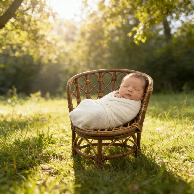 Baby Girl Boy Posing Bed Newborn Photography Props Retro Rattan Basket Chair Infant Photo Prop Backdrops Photography Accessories
