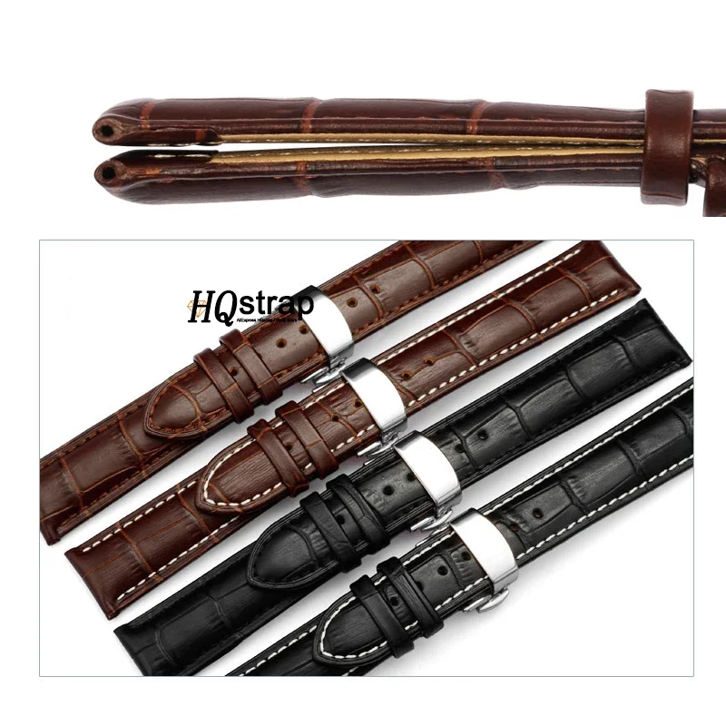 Leather Strap Watch Band 20mm 22mm 18mm 16mm 24mm Universal Belt Butterfly Buckle Sports Bracelet Wristband Watch Accessories