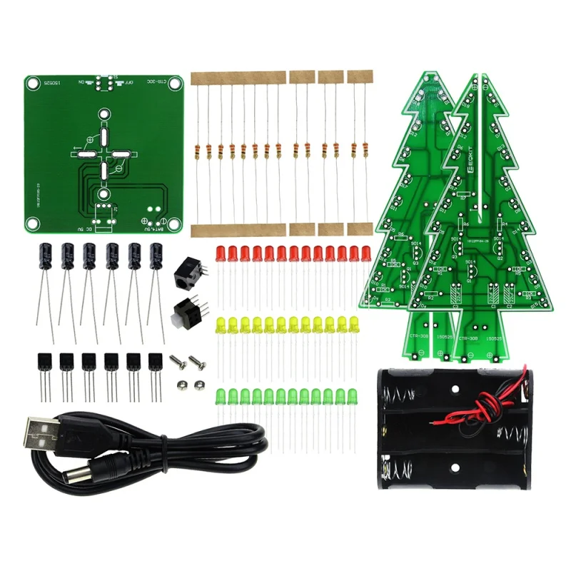 DIY 3D Christmas Tree Soldering Practice Assemble Kit Project Electronic Science with 7 Colors Flashing LED Circuit DIY Kit