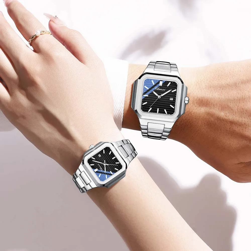 CHENXI Couple's Quartz Watches  Men's & Women's Styles   Luxury Date Wristwatch  Men's Square Quartz Watch Gift For Couple