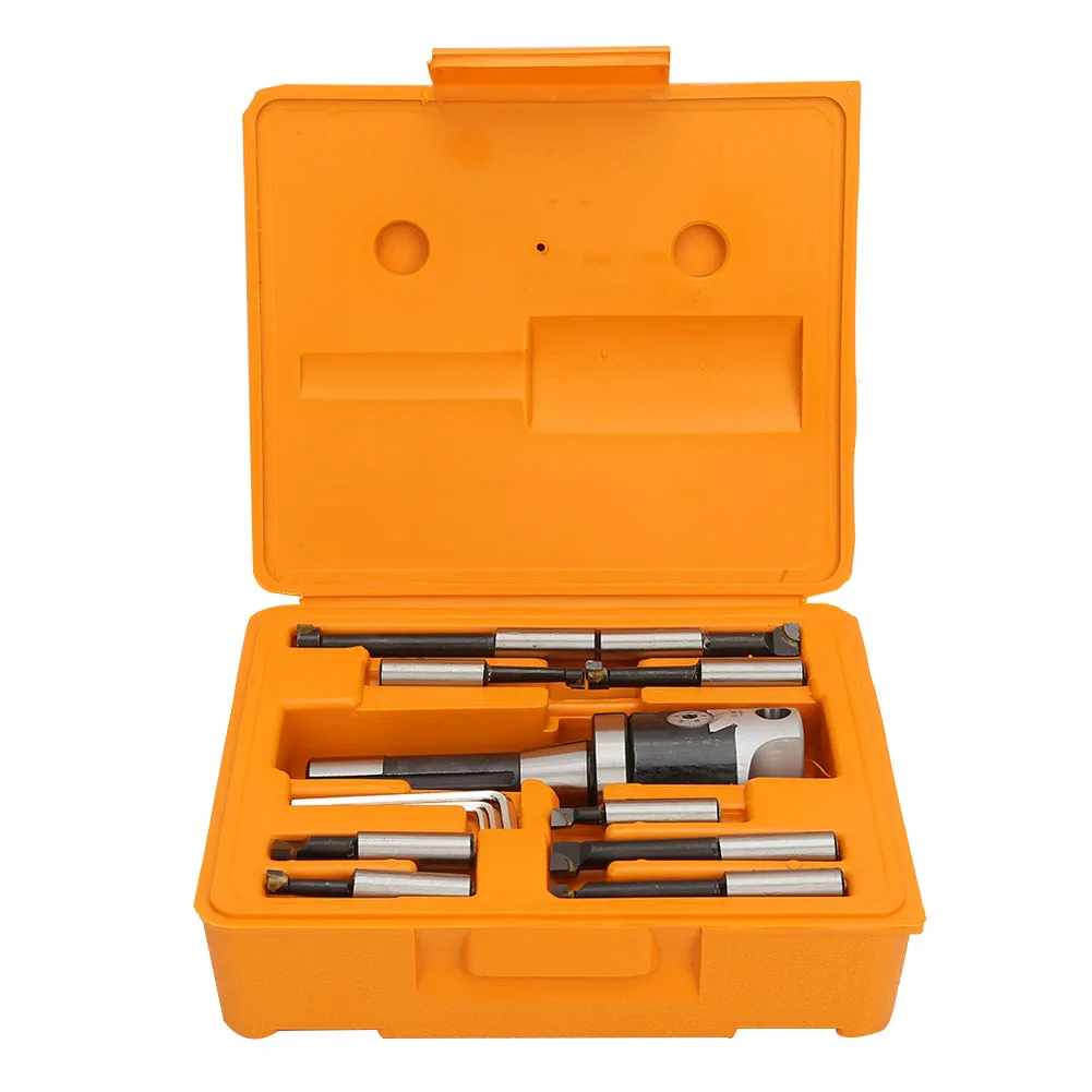 13Pcs Boring Machine Set English R8 Boring Bar Carbon Steel Boring Cutter CNC Lathe Accessories F1 0.001'' 7/16-20UNF Set
