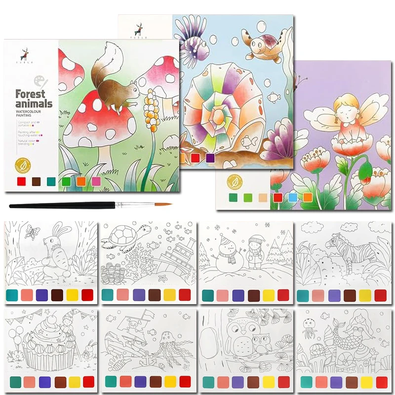 Acquerello colorazione tasca pittura libro bambini arti artigianato ragazze ragazzi colori ad acqua set di colori compleanno regali di natale giocattoli