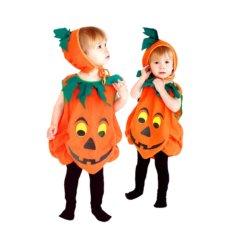 Wholesale Halloween Baby Boy and Girls Cosplay Pumpkin Costume 2 - 10 Years Cute Kids Stage Show Masquerade Party Clothing Set