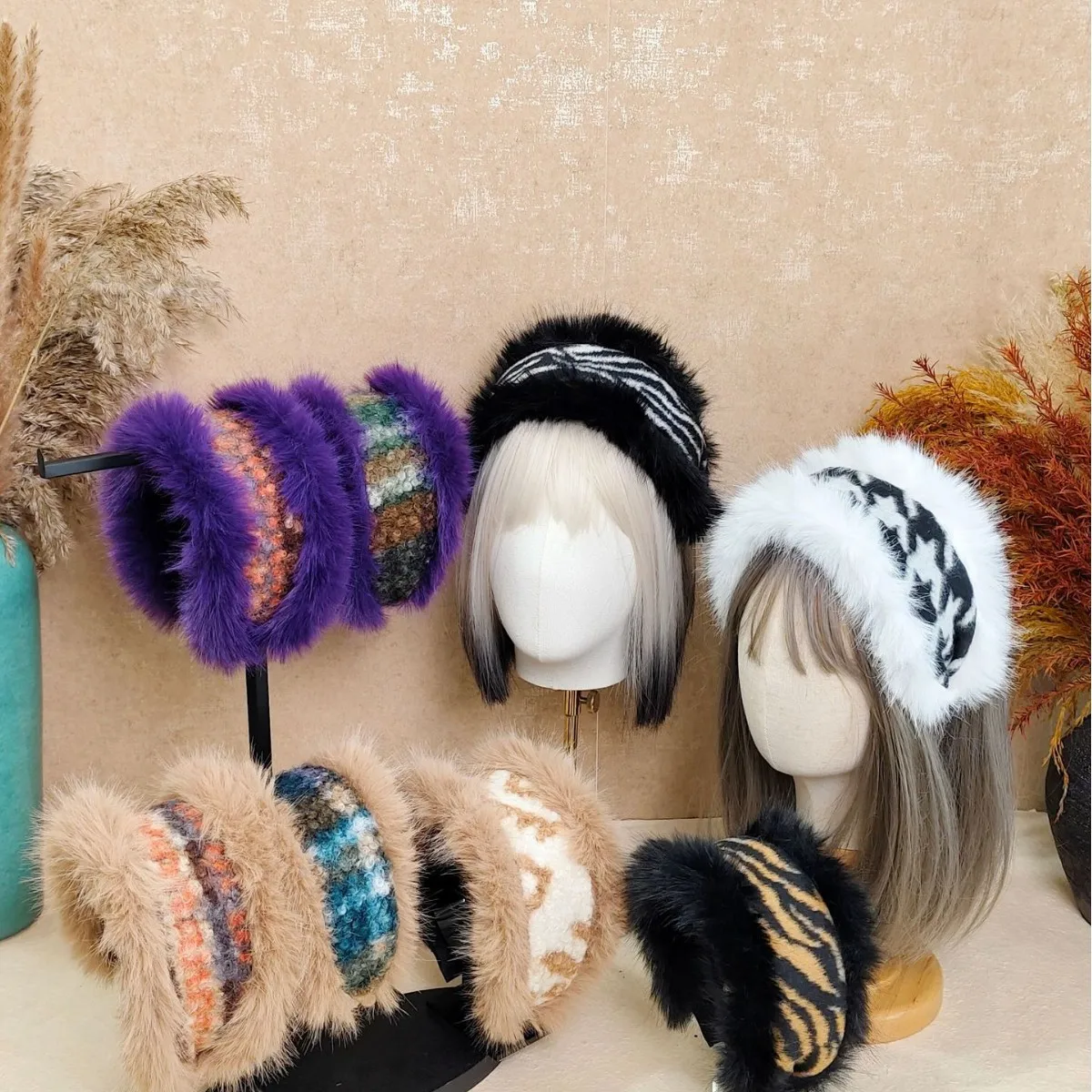 

Winter New Faux Mink Fur Wide Thickened Plush Warm Half Hat Headband Daily Outing Headwear
