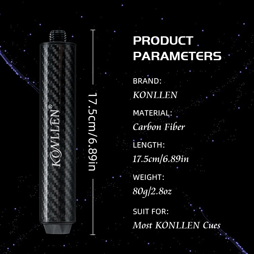 Konllen Originele Pool Cue Extension Carbon Fiber 6 "Extensie Met Bumper Voor Konllen Cues Biljart Accessoires