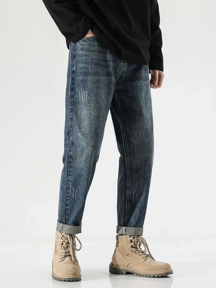 

Trousers Tapered Work Wear Man Cowboy Pants Straight Men's Jeans with Pockets Autumn Clothing High Quality Loose Classic Soft Xs