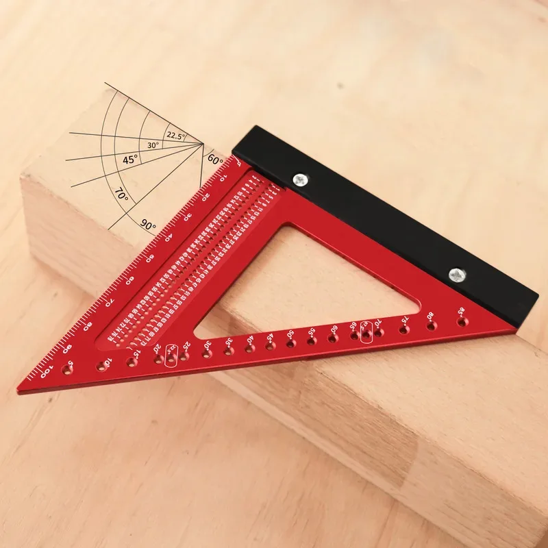 Aluminum Alloy Triangle Ruler 90 Degree Right Angle Hole Marking Multi Functional Tool for Woodworking Measurement Layout