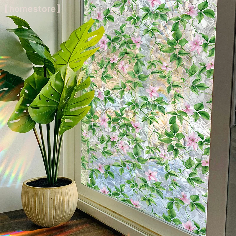 【GG】 Adesivo in vetro elettrostatico abbagliante solare Adesivo per finestra con fiore retrò fresco Adesivi visivi bifacciali decorativi