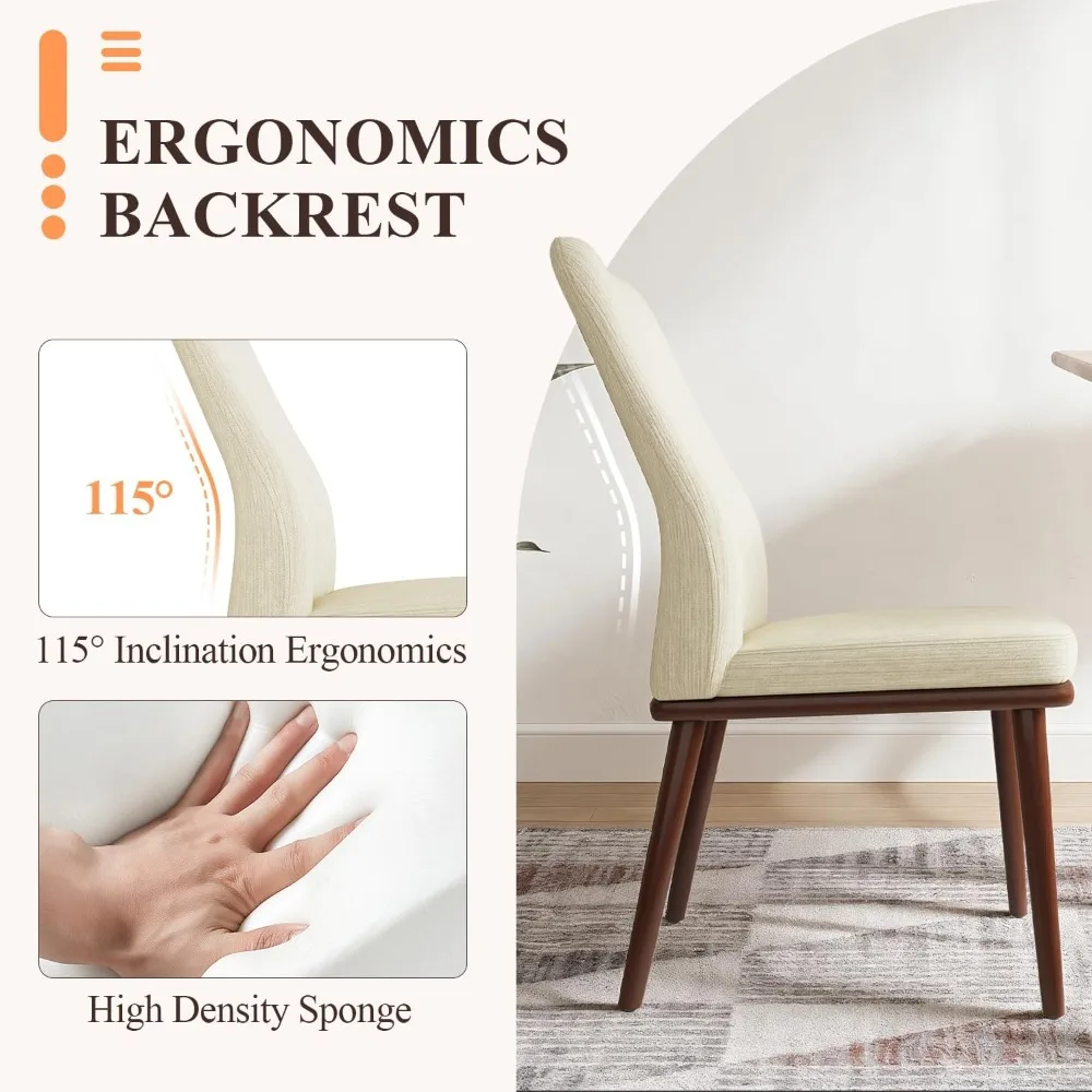 Juego de 6 sillas de comedor de madera, silla tapizada de tela moderna con patas de madera para cocina, comedor y cafetería, color beige