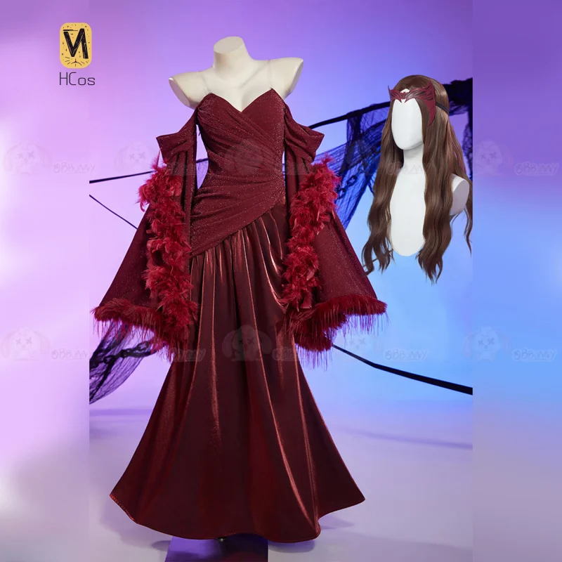 

Scarlet Wanda Django Witch Cosplay Costume Role Play Women Sexy Elegant Halloween Party Dress Suit Full Set HCos