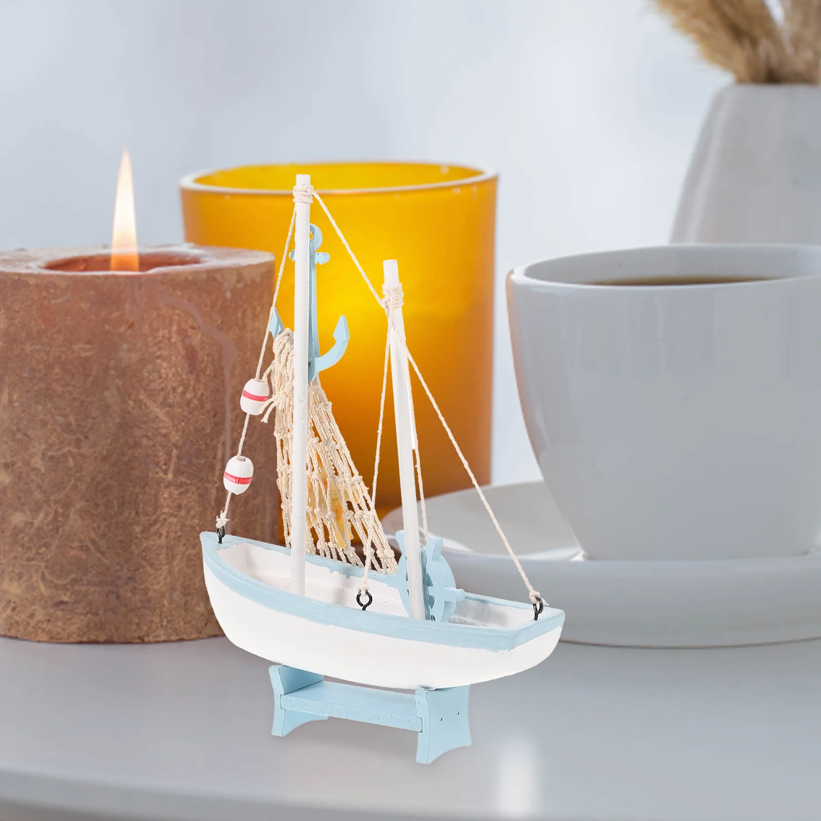 

Wooden Sailboat Decoration Unique Mediterranean Style Desktop Ornament Craft for Home Office Display Sailboat Decor