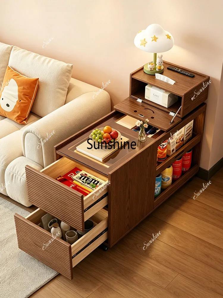 Medieval style mobile side few living room sofa side cabinet with wheels large-capacity sundries storage