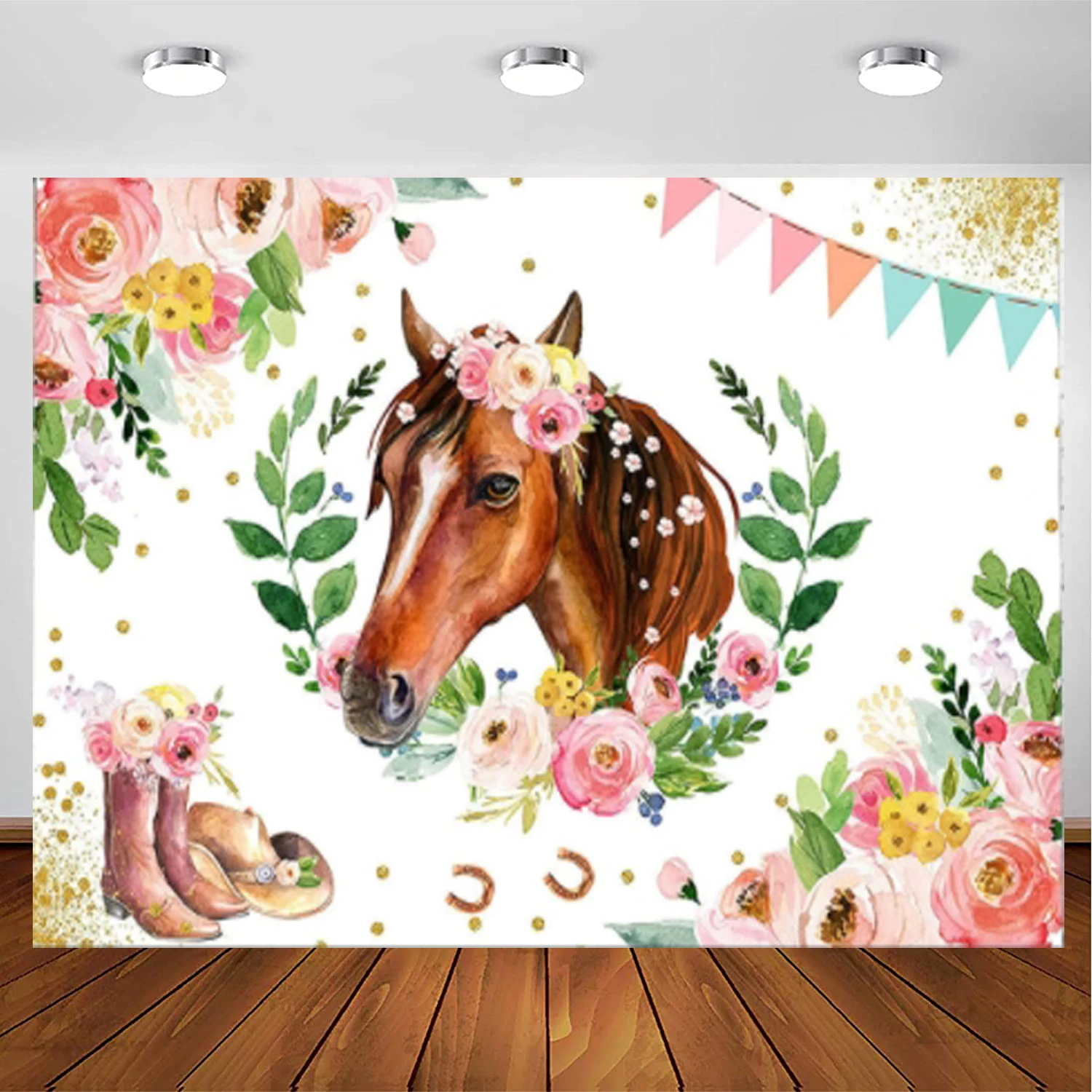 

Horse Birthday Backdrop Cowboy Cowgirl Flower Baby Shower Background Western Farm Bday Baby Shower Banner Decorations Girls