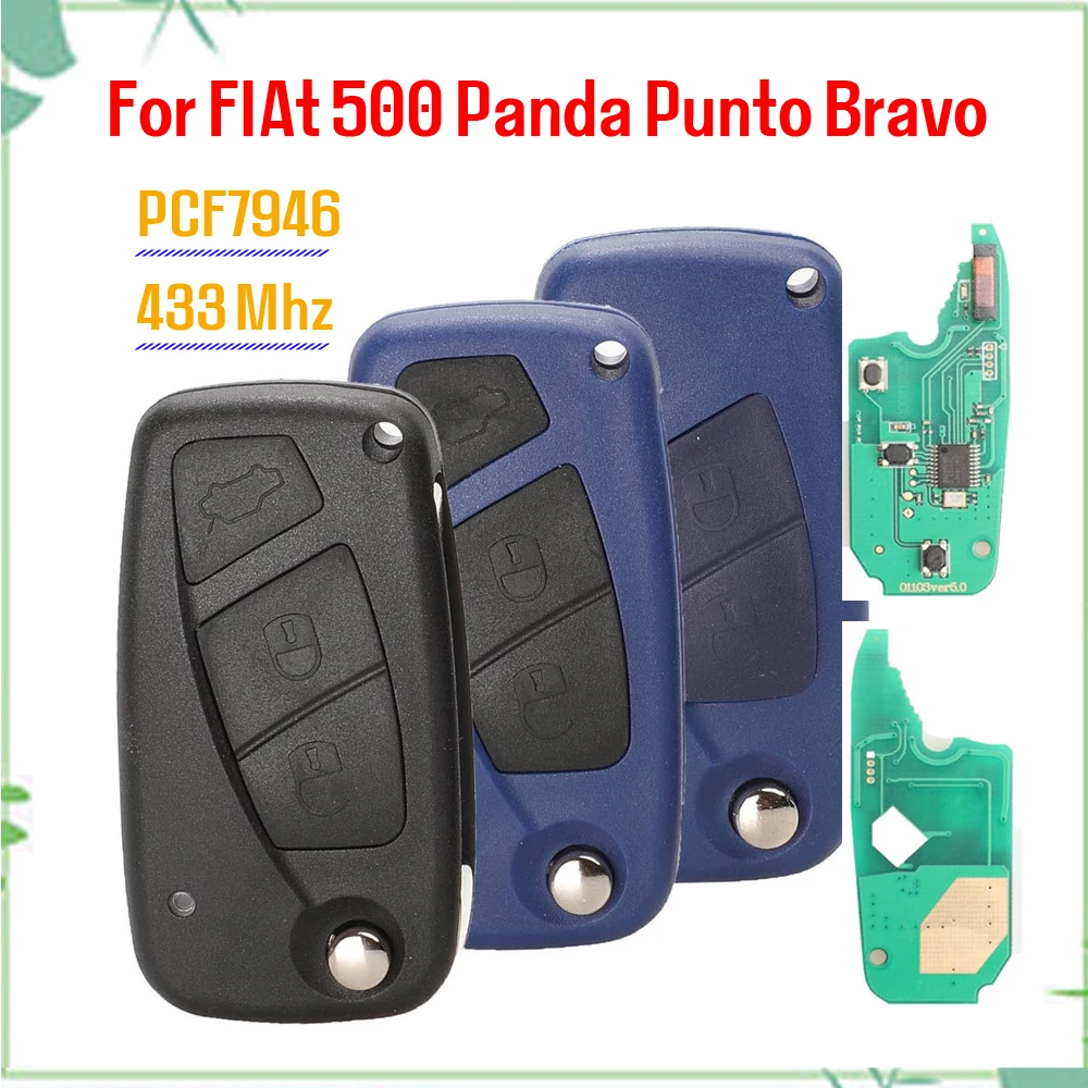 jingyuqin New Flip Remote Car Key 433mhz For FIAt 500 Panda Punto Bravo With PCF7946 chip