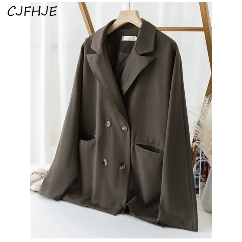 CJFHJE Senior Grey Suit Jacket Women New Chic Casual Temperament Suit Tops Nothced Collar Long Sleeve Jacket Coat Office Ladies