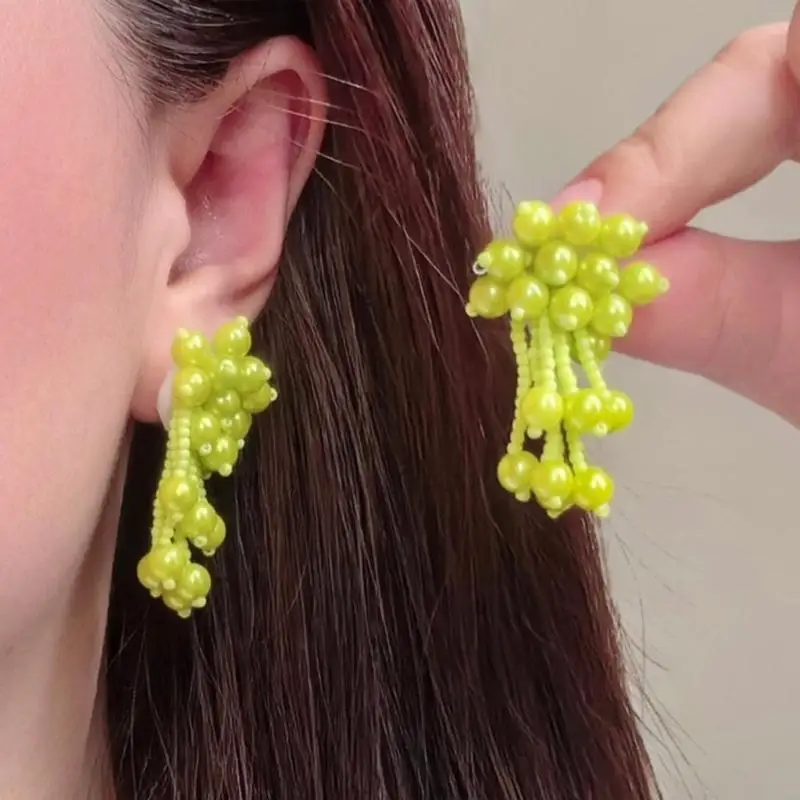 Vacation Statement Drop Earrings with Floral Acrylic Beads, Fringe Pair for Summer Resort Wear, Poolside Photos and Parties E0BF