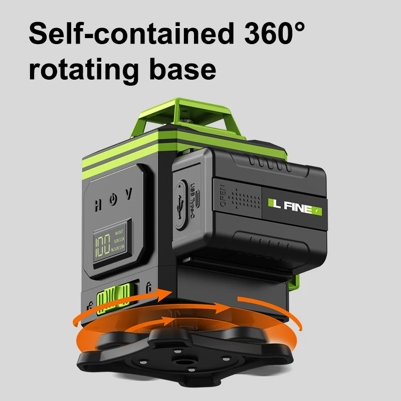 LFINE Self-Leveling Laser Level HD Power Display Nivel Laser 4D 16 Lines Laser 360° with Telecontrol and Base Construction Tools