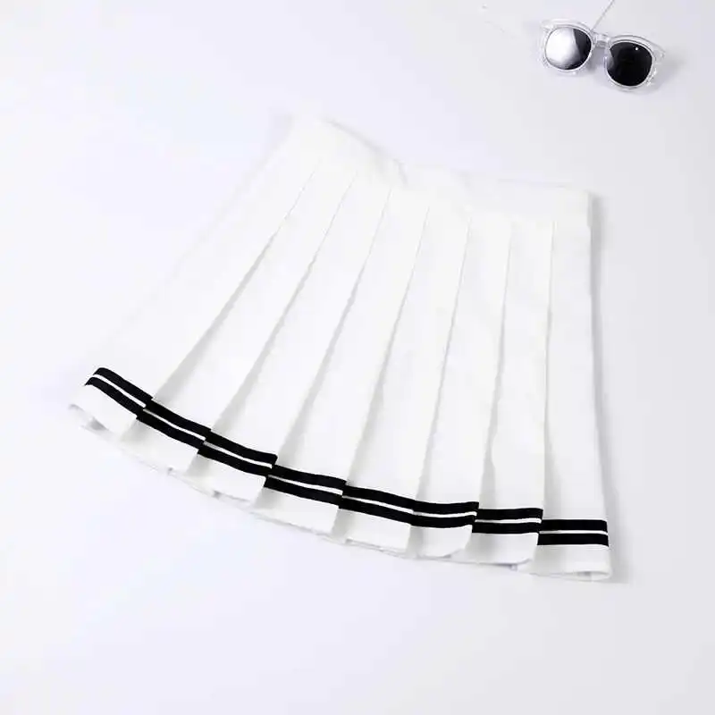 

High Waist Pleated Skirt Striped Academy Sle Elastic A-Line Midi Skirt Busin Casual Polyester Cotton Blend Skirt