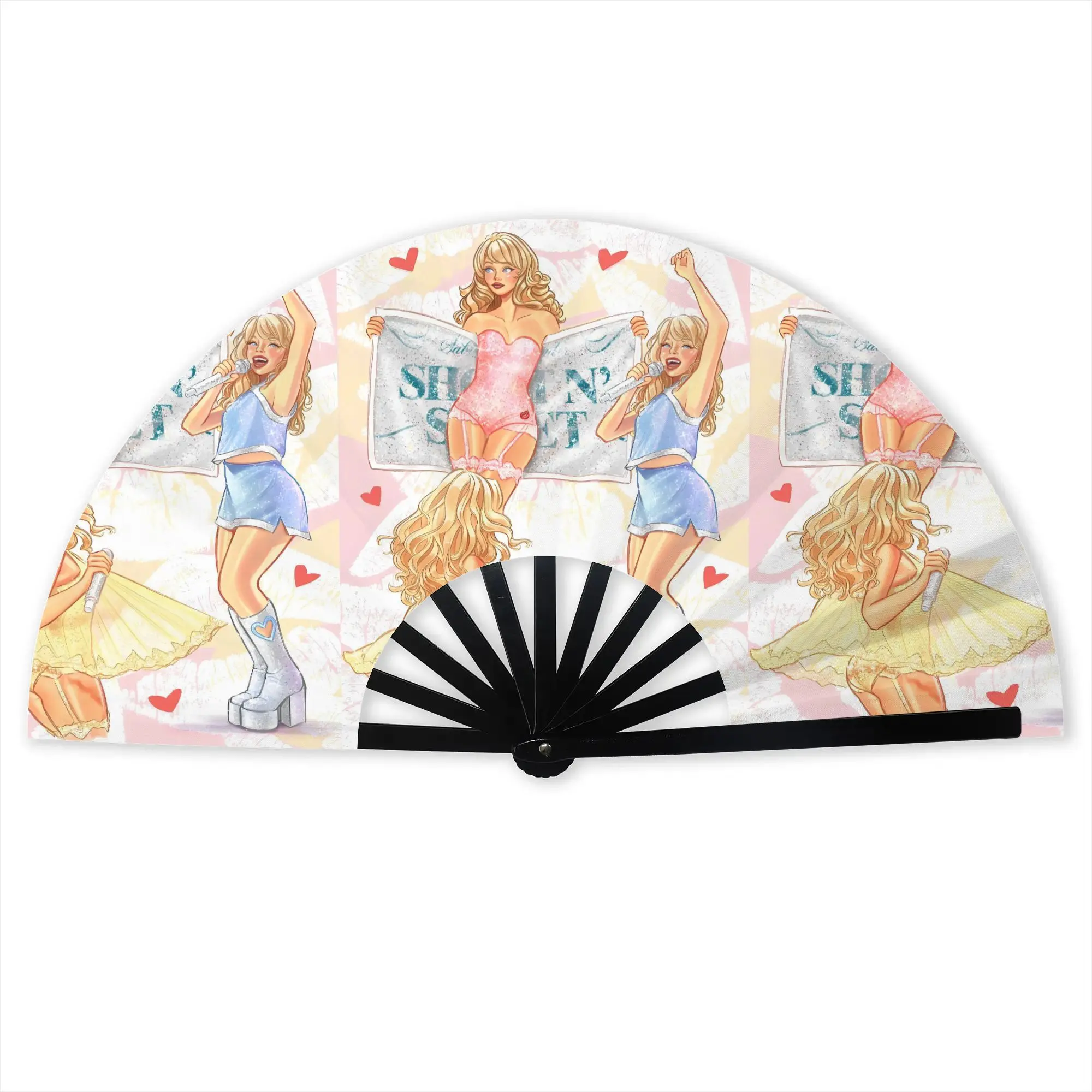 S-Sabrina Carpenter Folding Hand Fan DIY  Polyester Fabric Fan Cool Summer Accessory Decorative Fans
