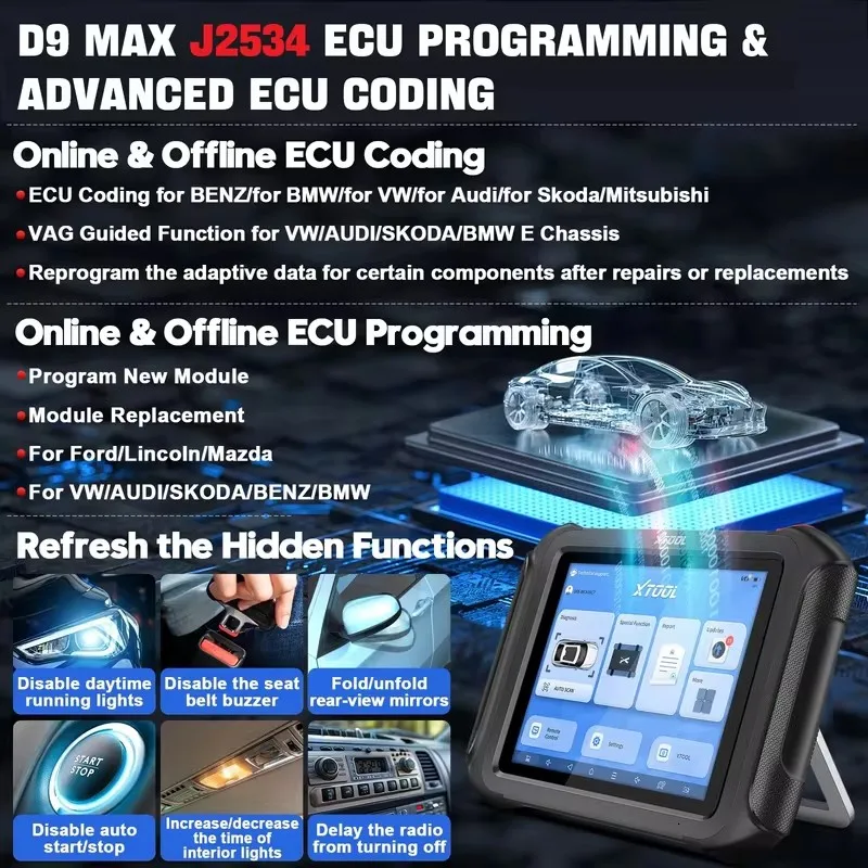 أداة تشخيص XTOOL D9 MAX J2534 برمجة وحدة التحكم الإلكترونية الترميز الماسح الضوئي طوبولوجيا رسم الخرائط جميع تشخيص النظام يمكن FD DoIP