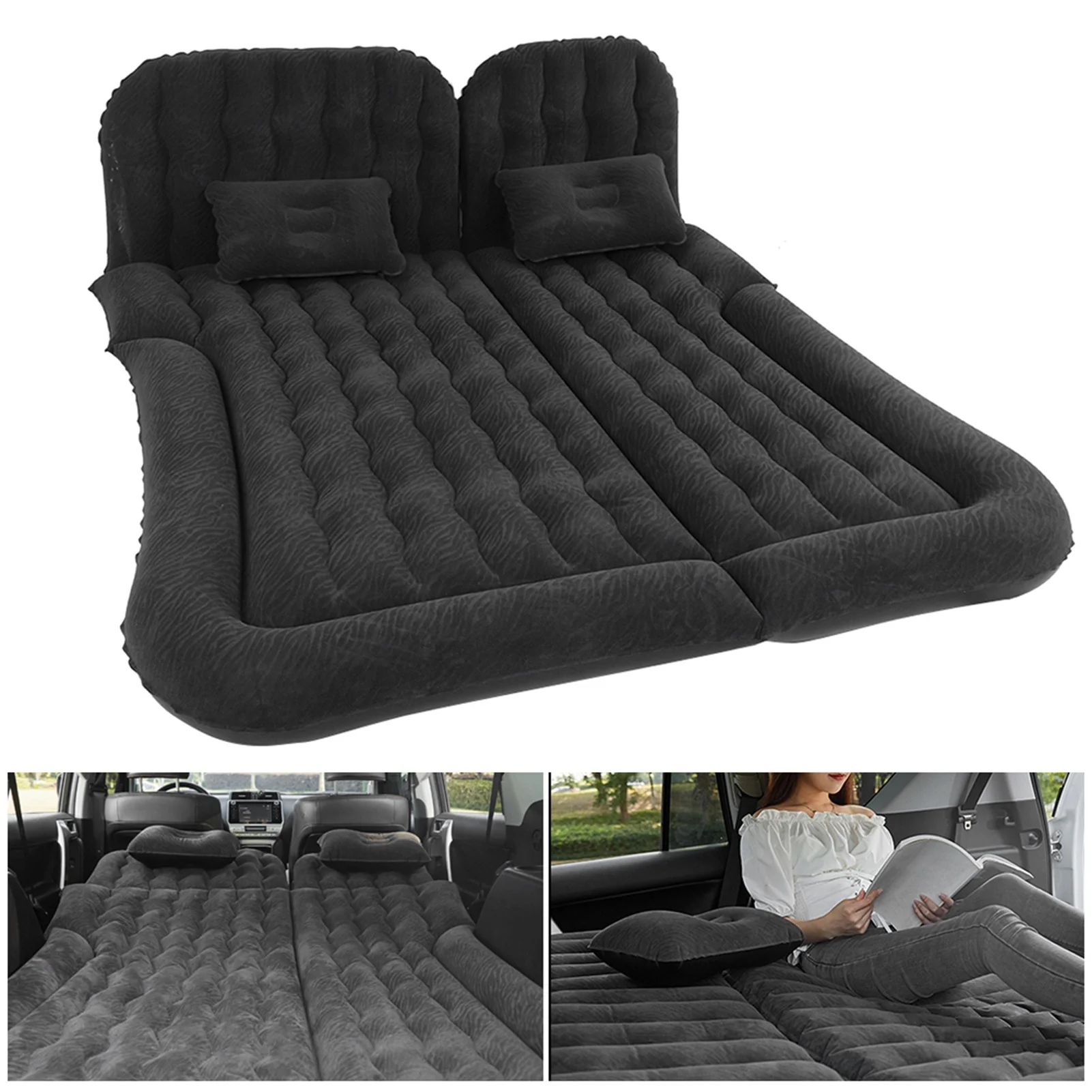 New 2‑In‑1 Multifunction Inflatable Travel Mattress PVC Flocking Soft Sleeping Rest Cushion for Car SUV Car Accessories