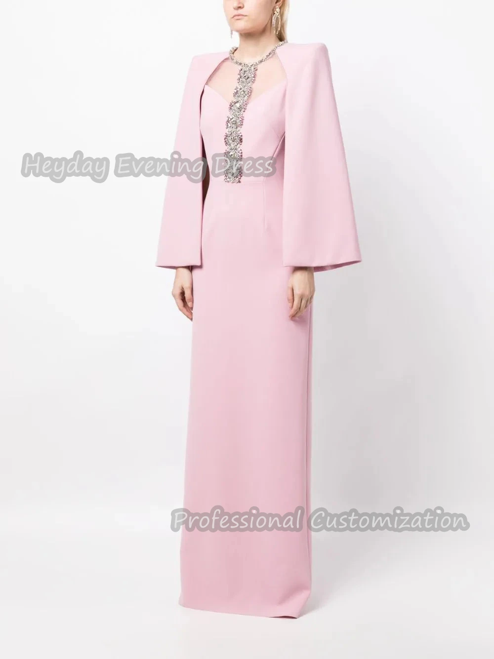 Heyday Straight O-Neck Saudi Arabia Long Sleeves Prom Gown Beaded Crepe Floor Length Sexy Elegant Dress For luxurious Women 2024