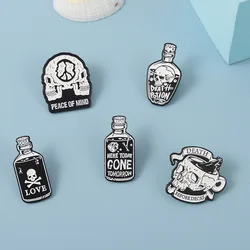 Punk Skeleton Enamel Pins Custom Black White Skull Potions Brooch Lapel Badge Cool Gothic Jewelry Gift for Friends Drop Shipping