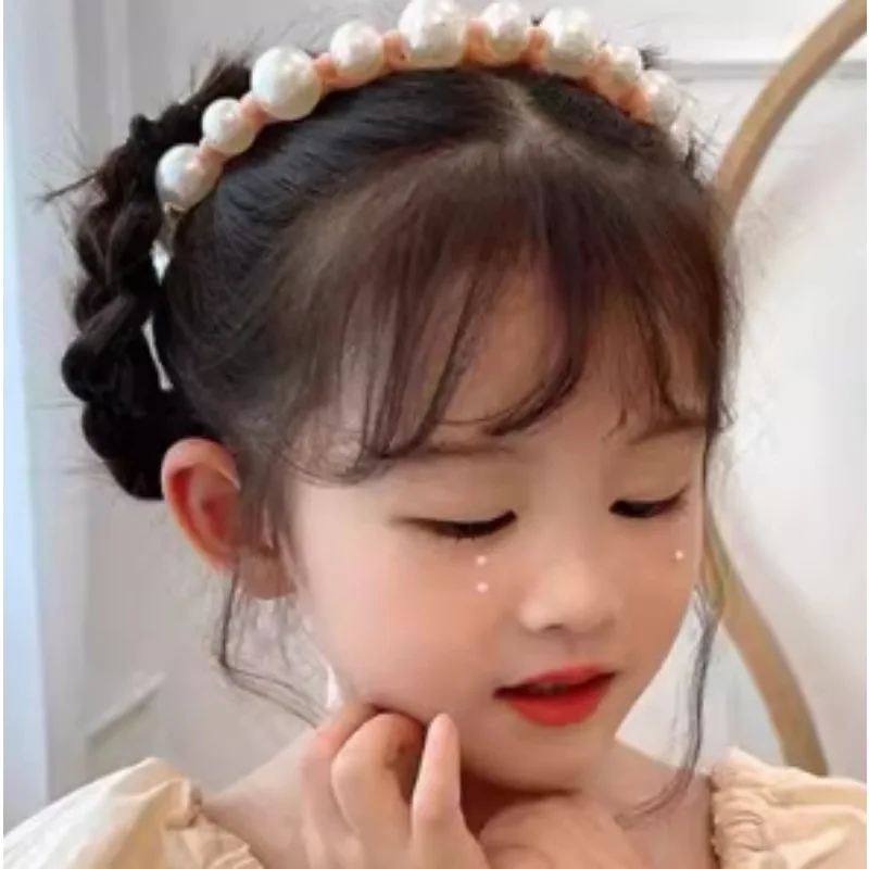 

Cute Girls Hairband with Pearl Ribbon Tulle Bow for Princess Braid Ponytail Handmade Style Hair Clips Headband Ins