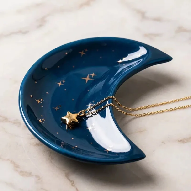 Nordic Ceramic Moon Shape Small Jewelry Dish Earrings Necklace Ring Storage Plates Fruit Dessert Display Bowl Decoration Tray