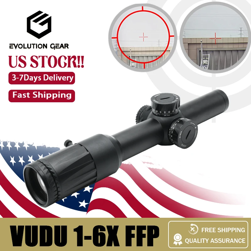 

Evolution Gear Vudu 1-6x24MM Riflescope FFP LPVO SR1 Reticle 30mm Tube for Airsoft and Hunting with Full Original Markings