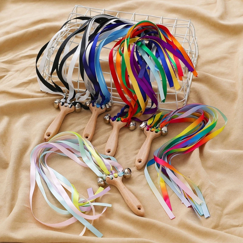 Bé Bằng Gỗ Lục Lạc Với 50Cm Rainbow Nơ Trẻ Em Tay Diều Streamer Có Chuông Ngoài Trời Đồ Chơi Thể Thao Em Bé Đồ Chơi Giáo Dục quà Tặng