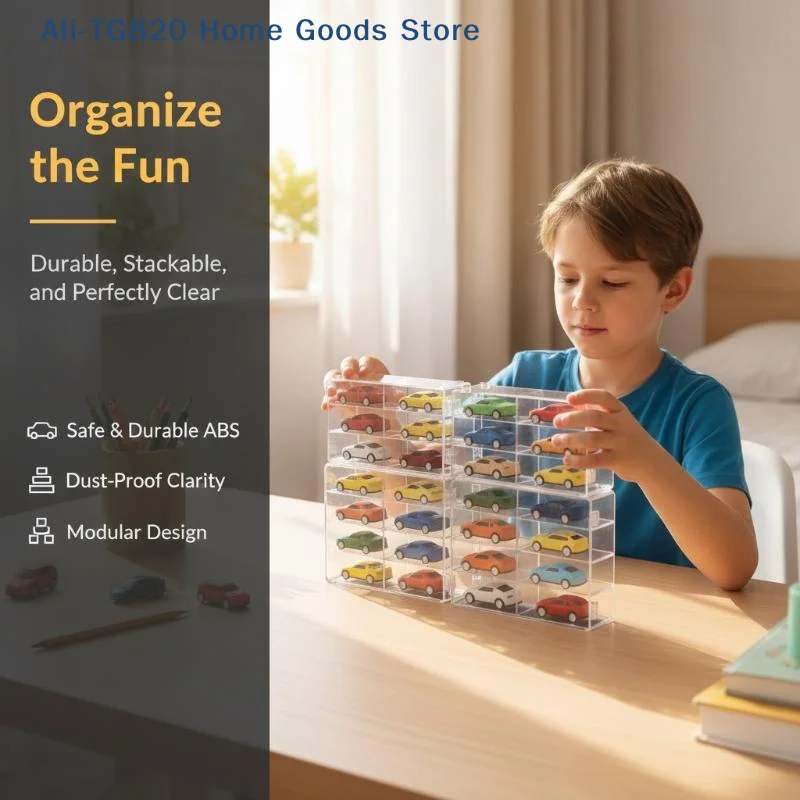 [W] High Quality Plastic Display Cabinet With 1/8 Slots Transparent Art Storage Box For Toy Figurine Car Model Mini Cartoon Doll