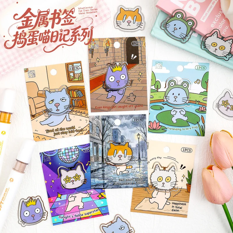 1Pcs INS Style Kitten Metal Bookmark, Funny Cat Book Marker for Journal Planner Album DIY Projects