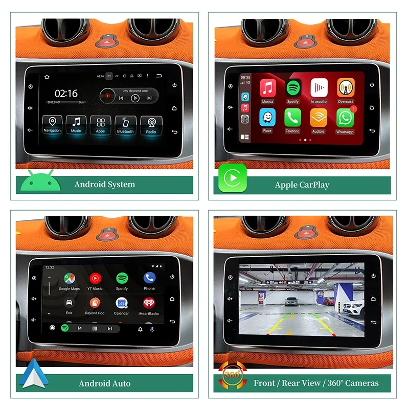9 Inch Touch Screen Carplay Wireless Android Auto Mirror Wi-Fi 4G Netflix YouTube Spotify Navigation Google for Smart 453 Fortwo