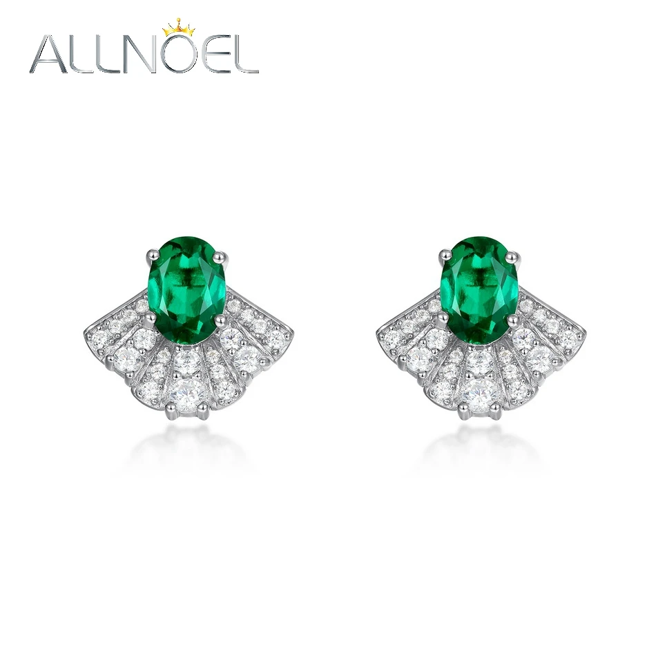 ALLNOEL 925 Sterling Silver Animal Moth Stud Earrings for Woman Inlaid Oval Lab Grown Emerald 5*7mm Certified Jewelry Wholesale