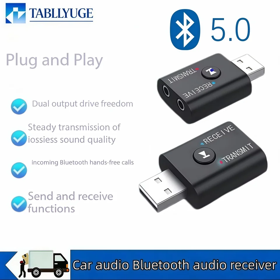 블루투스 5.0 2 in 1 송신기 수신기 TV 자동차 스피커 헤드폰용 3.5mm AUX USB 오디오 어댑터