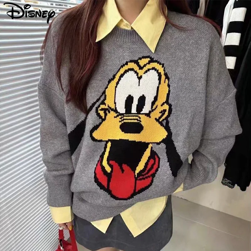 

Disney New Arrival Top Fashion Beading Cotton O-neck Casual Cartoon Long Sleeve Loose Women Pullover Sweater