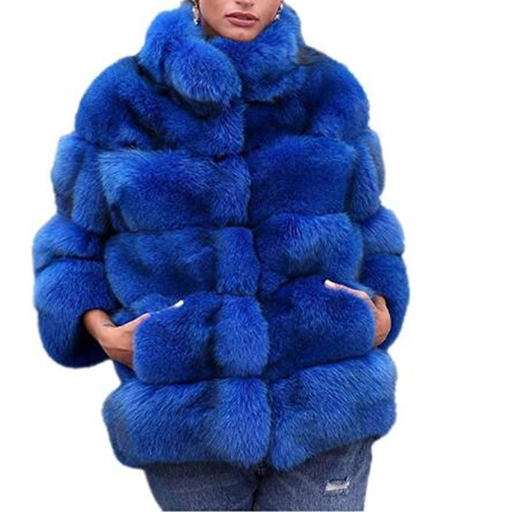 Women Winter Luxury Faux Fox Fur Coat Slim Long Sleeve Collar Faux Fur Jacket Outwear Fake Fur Coats