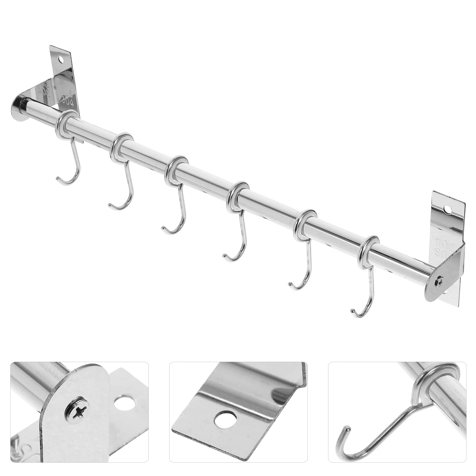 

40cm Kitchen No-punch Hook Multifunctional Wardrobe Hanging Rack Stainless Steel Wall Hanger for Home Kitchen Bathroom (Silver)