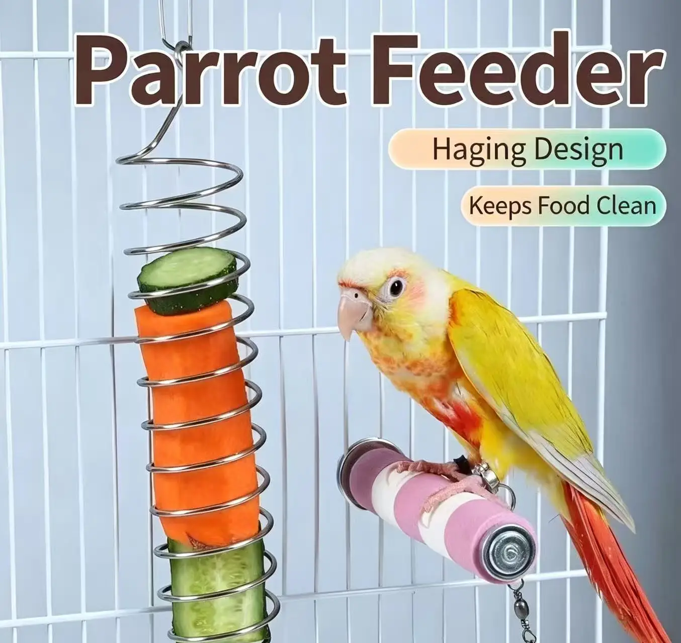2 PCS Stainless Steel Spiral Bird Treat Holder Hanging Bird Cage Millet Feeder Fruit Veg Foraging Toy for Parakeets Small Parrot