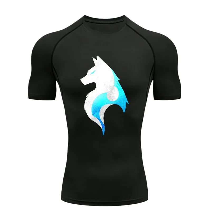 

Black And Red Wolf Head Design Men Sports T-Shirt Train Fitnes Compression Workout Rashguard Top Quick Dry Short T-Shirt For Men